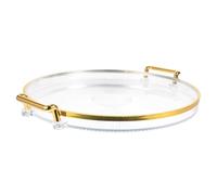 TOBBOMEY Plateau de Service Décoratif Transparent avec Bord Doré Grand Plateau Rond Multifonction pour Fruits Bonbons et Tasses Organisateur Élégant pour Maison et Bureau