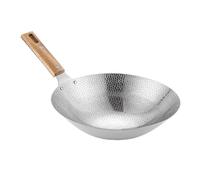 TOBBOMEY Poêle Wok Inox Multifonction pour Cuisine Maison et Extérieur Chauffe Uniforme Facile à Nettoyer Manche Bois Compatible Feux Friture Cuisson Grillade