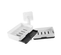 TOBBOMEY Porte-Savon Mural Rotatif Double avec Drainage Rangement Compact pour Salle de Bain et Support Léger sans Perçage Adaptable Lavabo et