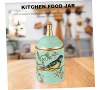 TOBBOMEY Pot de Rangement Céramique avec Couvercle Bocal de Conservation pour Thé Vrac Pot de Cuisine Anti-dérapant Décoration Artisanale Verte pour Maison et Salon