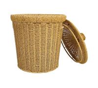 TOBBOMEY Poubelle Ronde Tressée en Polypropylène avec Structure en Fer Couvercle Hermétique Taille Moyenne 24X32 CM Poubelle en Imitation Rotin pour Salle de Bain la Cuisine Bureau ou