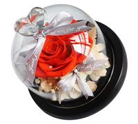 TOBBOMEY Rose Éternelle sous Cloche en Verre Cœur Décoratif, Fleur Préservée Unique pour Décoration Romantique Saint-Valentin, Ornement D’Ambiance pour Maison et Bureau, Couleur Aléatoire
