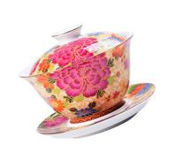 TOBBOMEY Service à Thé Traditionnel Chinois en Céramique Émaillée avec Bol et Tasse à Thé Couvercle Décoré Motif Or pour Maison Set Complet