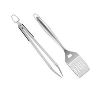 TOBBOMEY Set Accessoires Barbecue Inox avec Pince et Pelle de Cuisine Ergonomiques pour Griller Steak Pizza et Pancakes pour Barbecue Camping et Réunions Plein Air