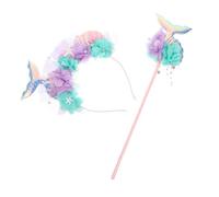 TOBBOMEY Set Accessoires Déguisement Sirène Fille avec Bandeau Paillettes et Baguette Fée Portable pour Fête Cosplay Anniversaire