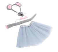 TOBBOMEY Set Costume Souris avec Jupe Tutu Grise Oreilles Nez Queue et Accessoire Cosplay Halloween Mignon et Complet