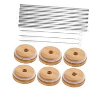 TOBBOMEY Set de Couvercles de Bocaux Bambou pour Paille Couvercles Hermétiques Réutilisables pour Bouteilles de Boisson Accessoires Étanches pour Pots à Large Ouverture Inclus Réutilisable