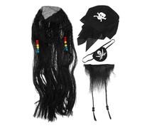 TOBBOMEY Set de Déguisement Pirate Halloween avec Perruque Tresse Moustache et Cache-œil Accessoires Cosplay Léger et Confortable pour Fête à Thème et Carnaval