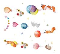 TOBBOMEY Sticker Mural Dessin Animé Renard Ballons Lot de 2 set de Pièces 30X90 CM Autocollants Muraux Repositionnables en PVC pour Chambre D’Garçon et Filles Décoration Murale Animaux