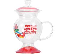 TOBBOMEY Tasse à Café en Verre Multifonction Vintage Couvercle Rouge Mug à Eau à L'Ancienne Récipient Original pour Thé Lait et Jus pour Usage Domestique et Présent Amusant