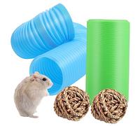 TOBBOMEY Tunnels Hamsters Flexibles avec Balles Herbe Tressée Jouets Cachés pour Rongeurs et Petits Animaux