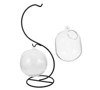 TOBBOMEY Vase D’Aquarium Multifonction en Verre avec Support en Fer S, Décoration De Bureau Double Couche, Boule Ronde 12 Cm, Pot Moyen Solide, Accessoire Maison Esthétique