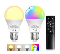TobeBright Ampoule LED RGB E27 9W avec Télécommande, Dimmable RGB+ 3 Températures de Couleur Blanc Chaud, Blanc Froid, Lumière du Jour, Lumière D'ambiance pour Party Bar Halloween (Lot de 2)