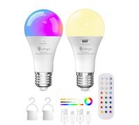 TobeBright Ampoule Rechargeable E27 Avec Telecommande,Ampoule Sans Electricite LED RGB Couleur Changement,Dimmable Sans Fil Avec Fonction de Minuterie, Paquet de 2