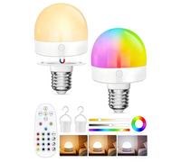 TobeBright Ampoule Rechargeable USB avec Télécommande, E27 Batterie Sans Fil Magnétique, RGB 12 Couleurs + 3 Températures, Dimmable, Minuteur, 2000mAh - Pour Lampe de Table Sans Fil, Chevet, 2 Pack