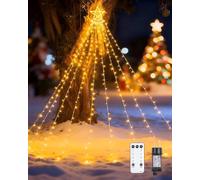 TobeBright Guirlande lumineuse LED pour sapin de Noël, cascade, 9 brins, 3,5 m, 360 LED, avec étoiles, intensité variable, 8 modes, guirlande d'étoiles, pour sapin de Noël, fête, cour