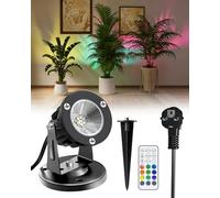 TobeBright RGB LED Spot avec Télécommande, IP65 Spot LED Extérieur et Intérieur, Lampe Projecteur à Couleurs Changeantes pour Plantes avec Base et Piquet, 1,78m Câble avec Fiche, 6W