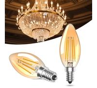TobeBright Vintage 4W LED ampoule e14 blanc chaud 2200K équivalent 40W ampoule petit culot à vis C35 bougie lampe led e14 verre ambré non-dimmable pour la maison, les café, les bar -2 pièces