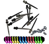 ToBeIT Lot de 12 pointes de fléchettes en acier - Pointes interchangeables en métal 2BA plus anneaux en caoutchouc pour fléchettes en acier
