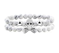 Tobestu 2pcs Bracelet De Perles Crâne En Zircon Plaqué Platine Pour Hommes - Bracelet Élastique En Howlite Synthétique 8mm Parfait Pour Un Style Décontracté Ou Punk YA5149