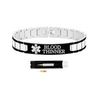 Tobestu Bracelet d’alerte pour anticoagulants | Acier titane noir gravé | Médical ID durable et étanche pour papa | Inclut un outil de suppression de liens Y5310
