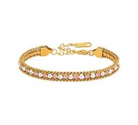 Tobestu Bracelet en Perles Artificielles et Zircon Cubique Couleur Champagne Plaqué Or - Bijou Fin en Acier Inoxydable YA6107