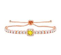 Tobestu Bracelet en zircon cubique jaune avec accents carrés plaqués or rose, Bijou bolo minimaliste ajustable YA4536