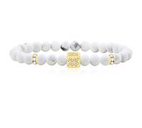 Tobestu Bracelet extensible réglable en zircon incrusté de 12 constellations - Bracelet de perles turquoise blanc givré de 6 mm pour homme et femme SJYA4647, Laiton, Oxyde de zirconium