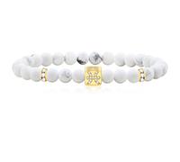 Tobestu Bracelet extensible réglable en zircon incrusté de 12 constellations - Bracelet de perles turquoise blanc givré de 6 mm pour homme et femme SJYA4647, Laiton, Zircone cubique