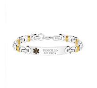 Tobestu Bracelet Médical Allergie à la Pénicilline - Détails de Maillons Dorés - Bijou d'Alerte Léger et Étanche YA4780