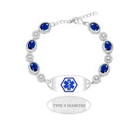 Tobestu Bracelet médical diabète de type II Bracelet d'identification d'urgence plaqué platine - Bijou d'alerte médicale en zircon bleu - YA5732