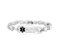 Tobestu Bracelet Médical DIY en strass blanc - Texte d’alerte personnalisé avec chaîne en cœurs pour personnes âgées YA5706