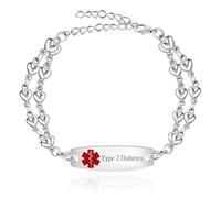Tobestu Bracelet médical d'urgence en acier inoxydable à double couche, chaîne en forme de cœur pour femmes YA3990