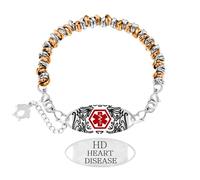 Tobestu Bracelet médical protecteur maladie cardiaque avec chaîne de cercles entrelacés orange et blancs - Bijou robuste et stylé YA5541
