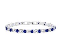 Tobestu Bracelet plaqué platine 4mm bleu-blanc, rond, en zircon pour femmes, épouse, mère, amis ou enseignants - Taille 6.7" YA5032