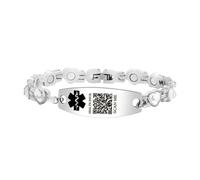 Tobestu Bracelet QR Code en Zircon Blanc - Plaque d’ID scannable avec chaîne en cœur - Pour l’identification d’urgence YA5706