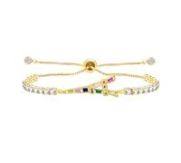 Tobestu Bracelet tennis plaqué or ajustable avec breloque tour Eiffel et détails scintillants en zircon - Bijou chic inspiré de Paris YA5691