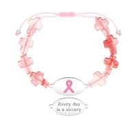 Tobestu Chaque Jour Est Une Victoire Bracelet Croix Pierre Pastèque Réglable - Bijou Symbole Conscience Cancer du Sein YA6219