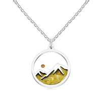 Tobestu Collier avec pendentif rond en pierre naturelle plaqué platine pour homme et femme - Collier avec pendentif rond et graines de moutarde YA5071, Adjustable, Acier inoxydable, Pas de gemme