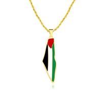 Tobestu Collier carte plaqué or - Bijou pendentif drapeau de Palestine pour homme, accessoire patrimonial moderne YA5140