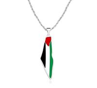 Tobestu Collier carte plaqué platine - Pendentif symbolique de la Palestine, bijou de fierté en acier inoxydable du Moyen-Orient YA5140