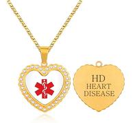 Tobestu Collier Maladie Cardiaque - Pendentif Cœur ICE Plaqué Or pour Identification d’Urgence YA5221
