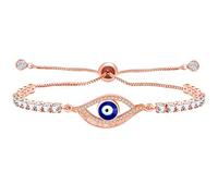 Tobestu YA4896 Bracelet rivière en émail bleu porte-bonheur plaqué or rose et oxyde de zirconium pour femme, Adjustable, Laiton, Oxyde de zirconium