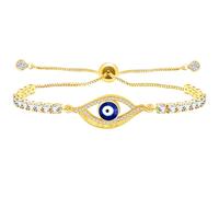 Tobestu YA4896 Bracelet rivière en émail bleu porte-bonheur plaqué or rose et oxyde de zirconium pour femme, Adjustable, Laiton, Oxyde de zirconium