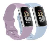 Tobfit Lot de 2 bracelets de rechange pour Fitbit Charge 6/Fitbit Charge 5 pour homme et femme - En silicone souple - Pour Fitbit Charge 5/Charge 6S - Bleu clair/violet clair