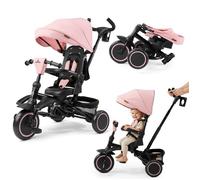 TOBI TIMBER Tricycle Évolutif Pliable Rose 1-5 Ans, Siège Rotatif 360°, Roue Libre, Canne Parent Réglable, Pare-Soleil, Roues EVA