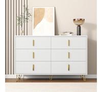 TOBIDOEN Armoire de rangement élégante pour chambre à coucher, avec six tiroirs et beaucoup d'espace de rangement, avec des lignes épurées, 120 x 40 x 77 cm, (blanc)