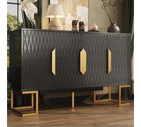 TOBIDOEN Armoire latérale - 140 x 40 x 80 cm - 4 portes + 2 étagères réglables en hauteur - Grand plan de travail - Protection anti-basculement - MDF + métal - Pour salon et cuisine - Noir