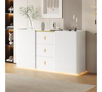 TOBIDOEN Buffet moderne - Armoire de cuisine avec poignées en métal - 3 tiroirs, 4 étagères avec 2 portes - Pour salon et salle à manger - 150 x 35 x 80 cm (C)