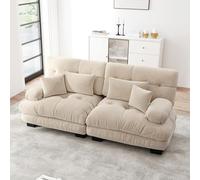 TOBIDOEN Canapé double cloud d'angle pour salon, appartement, bureau, combinaison flexible, 2 coussins lombaires + 2 coussins décoratifs, chenille, ensemble A (marron clair, 2 places)